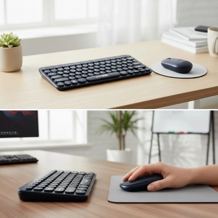 Kablosuz Lacivert Bluetooth Klavye Mouse Seti – Yuvarlak Tuşlu Tasarım, Türkçe Q Dizilim, Taşınabilir, Ev ve Ofis Kullanımına Uygun (5263)