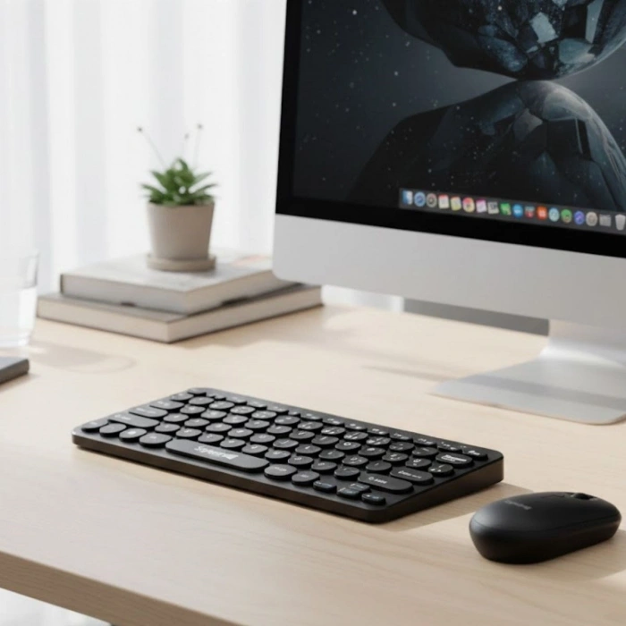 Kablosuz Lacivert Bluetooth Klavye Mouse Seti – Yuvarlak Tuşlu Tasarım, Türkçe Q Dizilim, Taşınabilir, Ev ve Ofis Kullanımına Uygun (5263)