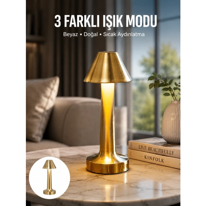 Kablosuz Led Masa Lambası 1800mah 3 Renk Aydınlatma Dokunmatik Yeni Nesil