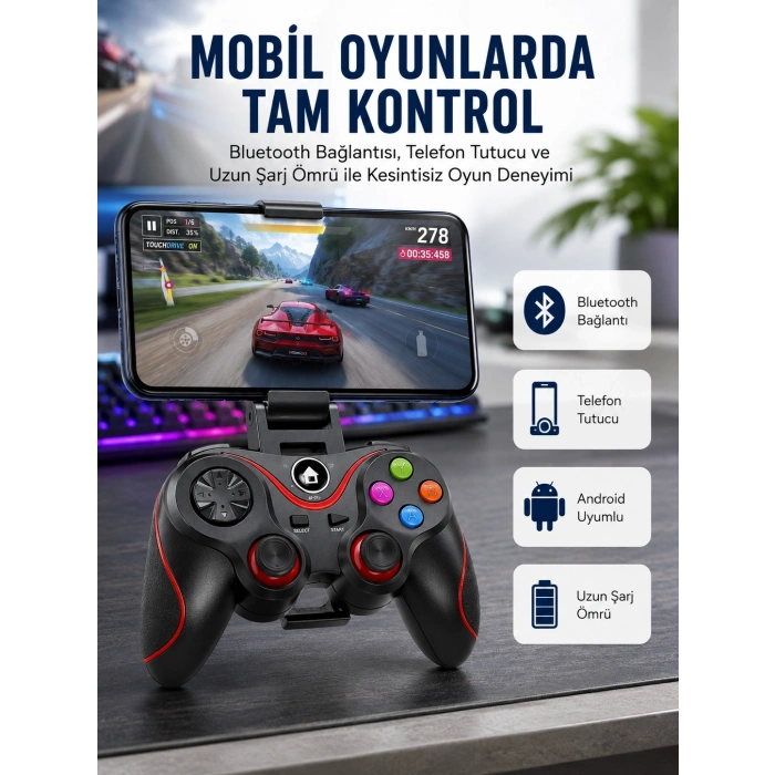 Kablosuz Oyun Kolu Bluetooth Joystick Gamepad Android Uyumlu