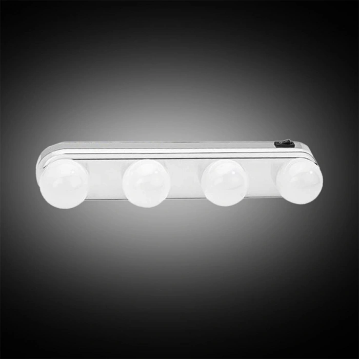 Kablosuz Parlak Banyo Stüdyo Makyaj Aynası Işığı Pilli Vantuzlu Taşınabilir 4 Led Ampul (5263)