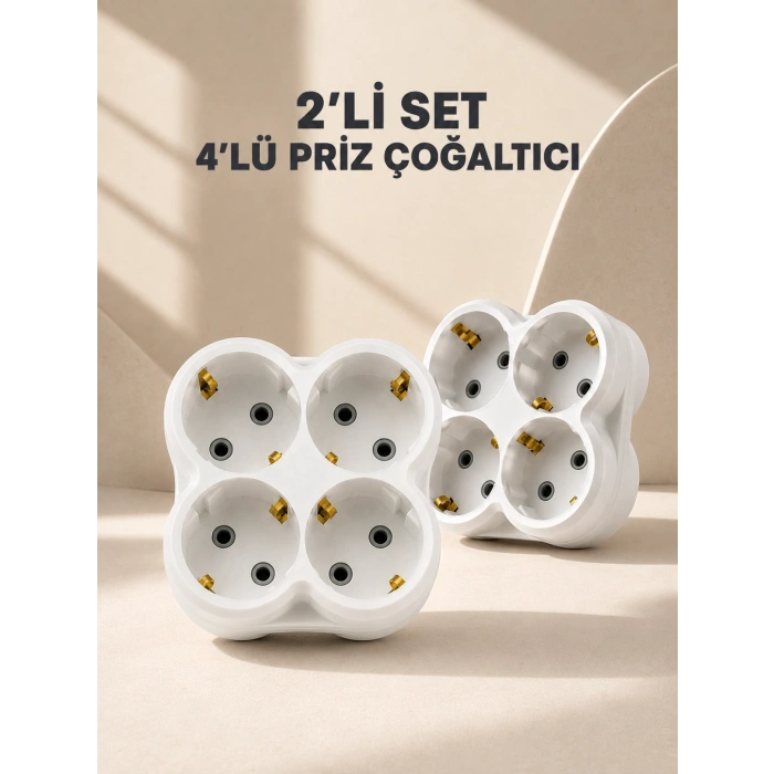 Kablosuz Priz Çoklayıcı 4’lü Duvar Tipi Kompakt Priz Çoğaltıcı 2’li Set
