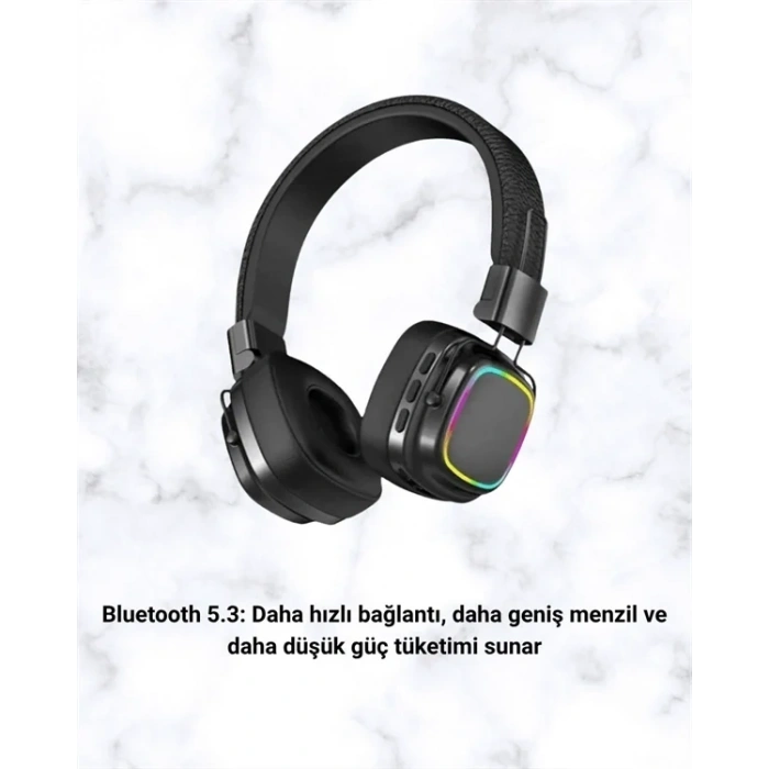 Kablosuz Rgb Işıklı Katlanabilir Bluetooth Kulak Üstü Kulaklık