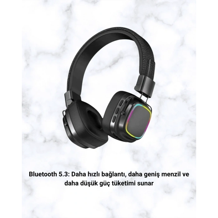 Kablosuz Rgb Işıklı Katlanabilir Bluetooth Kulak Üstü Kulaklık