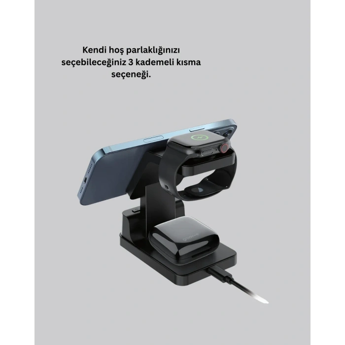 Kablosuz Şarjlı Dijital Masa Saati – 3 Parlaklık Seviyeli Led, Hızlı Şarj, Apple Uyumlu