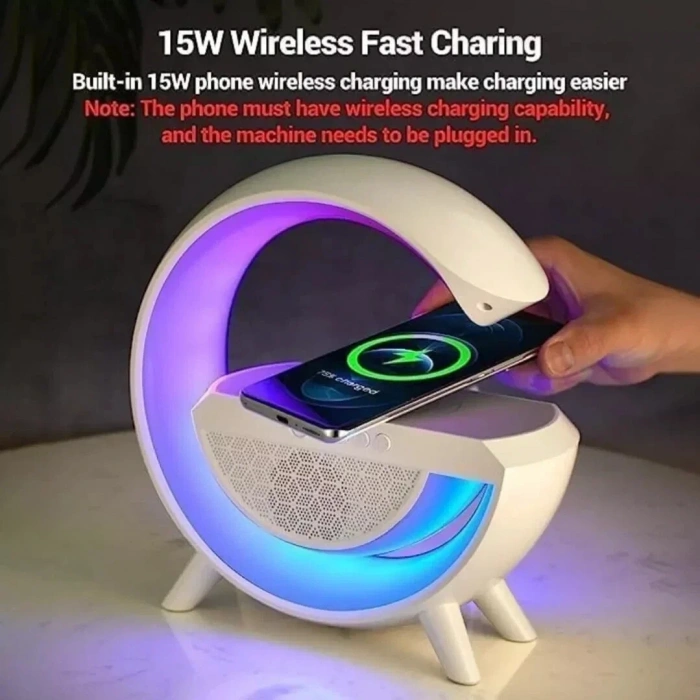 Kablosuz Telefon Şarj Bluetooth Hoparlör Istasyonu Ses Rgb Atmosfer Gece Işık Bt-2301 (5263)