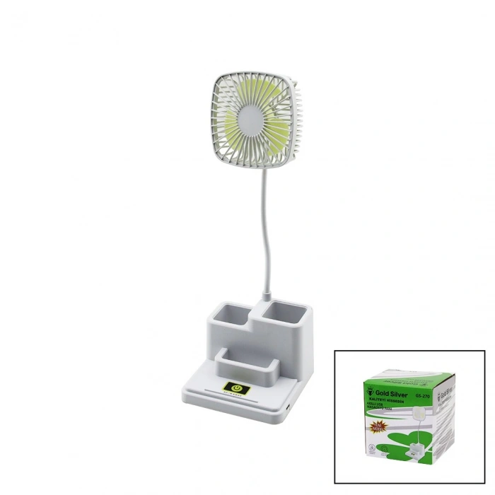 KALEMLİKLİ MASAÜSTÜ VANTİLATÖR USB ŞARJLI FAN:8.9CM- AKROBAT AYAK=23CM+KALEMLİK:36.5CM TELEFONLUK GS-270 (5263)