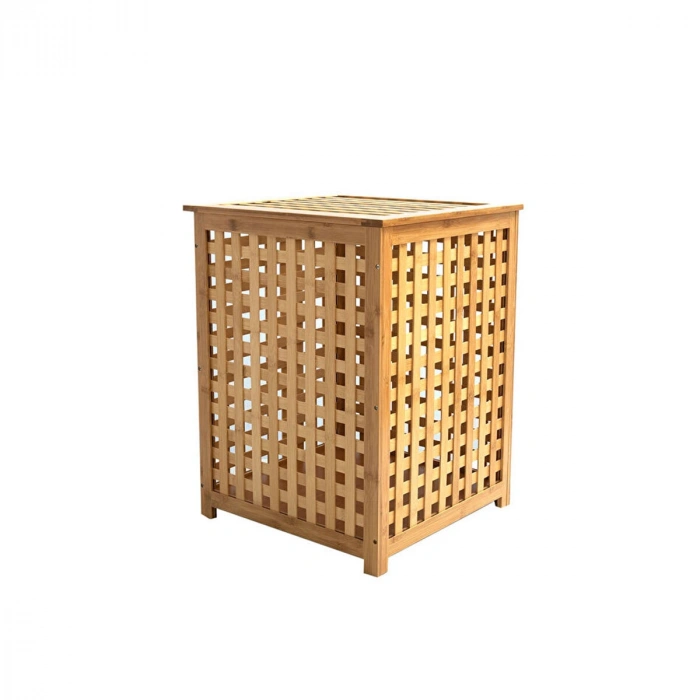 KALIN AHŞAP BAMBU KİRLİ ÇAMAŞIR SEPETİ KUMAŞ ÇANTALI SEPET=40X40X58CM (5263)