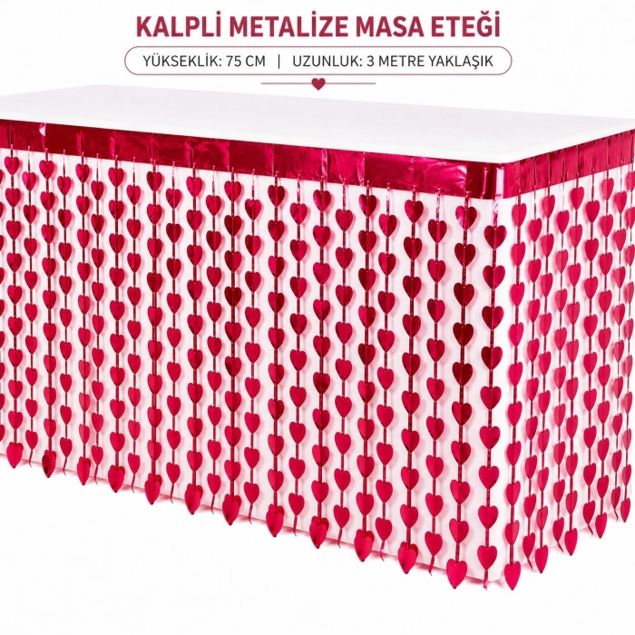 Kalpli Metalize Masa Eteği Kırmızı 75x300 cm (5263)