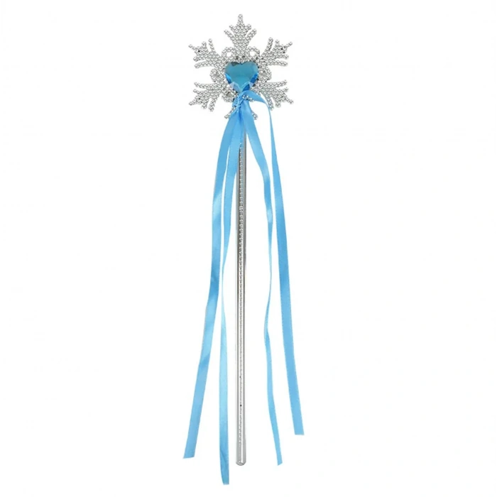 Kar Taneli Mavi Kalp Taşlı Saten Kurdeleli Karlar Ülkesi Elsa Asası Sopası 34 cm (5263)