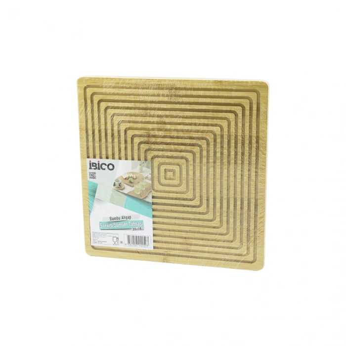 KARE  ÇİFT TARAFLI=DÜZ - KANALLI AHŞAP BAMBU SUNUM TEPSİ 28X28CM (5263)