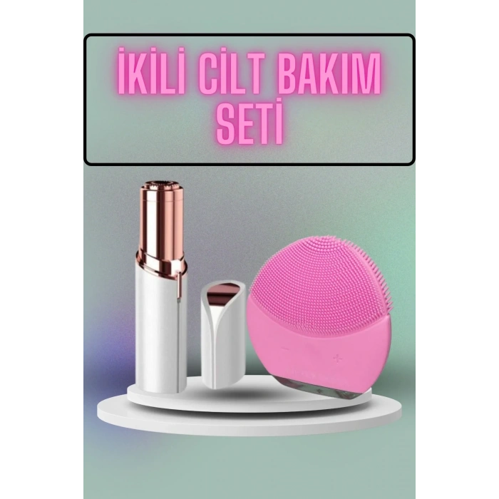 Kaş Bıyık Ve Yüz Epilasyon Aleti Ve Titreşimli Yüz Temizleme Masaj Aleti İkili Set