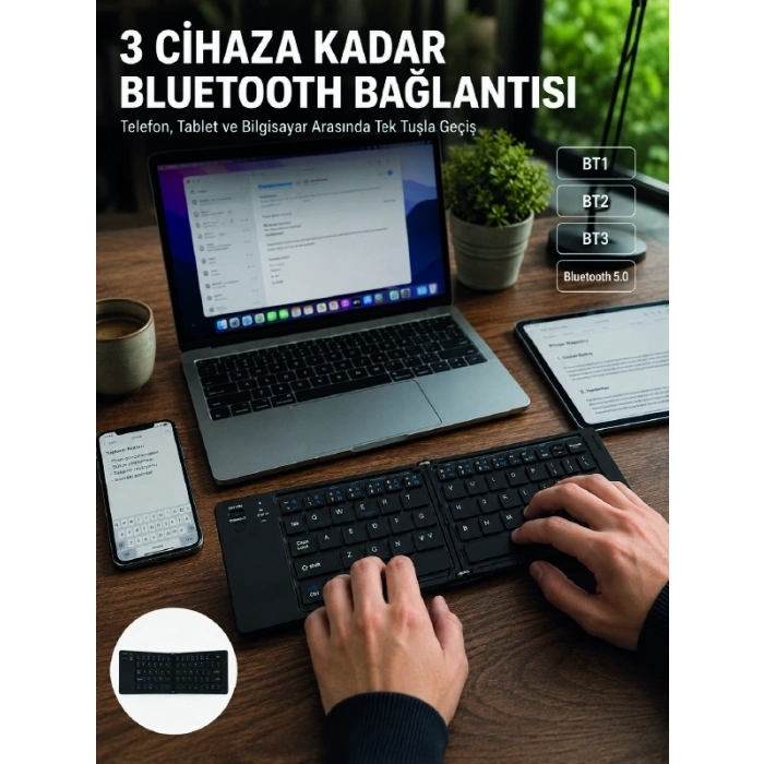 Katlanır Bluetooth Klavye Telefon Tablet Laptop Uyumlu Kablosuz Klavye