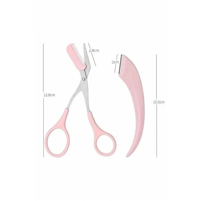 Kavisli Kaş Düzeltici Seti Kaş Makası Ve Kaş Usturası Paslanmaz Çelik Bıçaklı