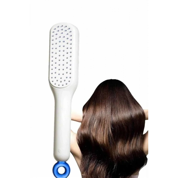 Kendi Kendini Temizleyen Otomatik Tuşlu Saç Tarağı Dolaşık Açıcı Masaj Fırçası Silikon Fırça