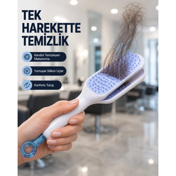 Kendi Kendini Temizleyen Saç Tarağı – Anti-statik, Silikon Uçlu, Abs Malzeme, 22x4 Cm