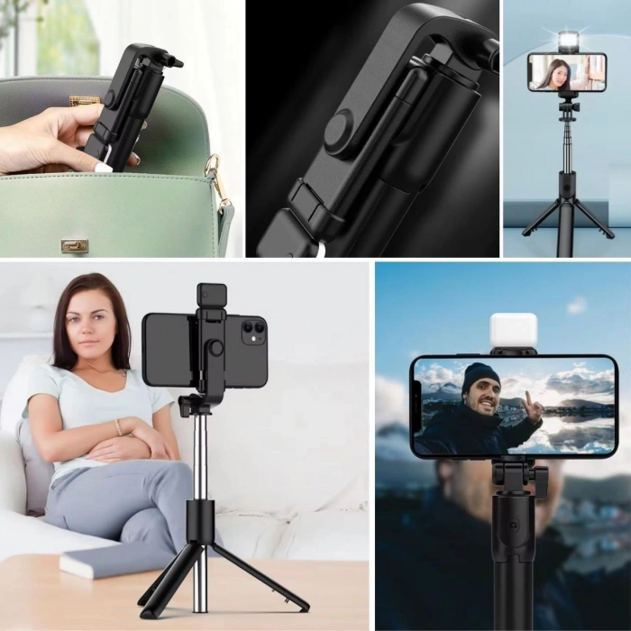 Kendiliğinden LED Işıklı Kumandalı Uzayabilen Selfie Çubuğu,Masa Üstü Tripod (5263)