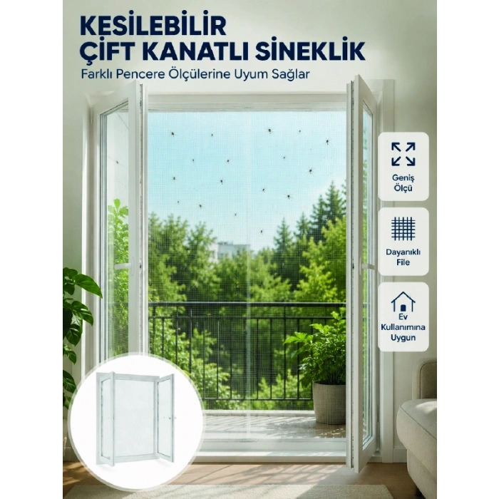 Kesilebilir Çift Kanatlı Pencere Sinekliği Dayanıklı File