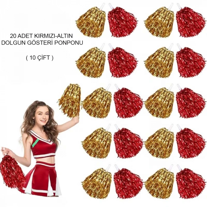 Kırmızı Altın Metalik Dolgun Gösteri Ponponu 20 Adet (10 Çift) (5263)