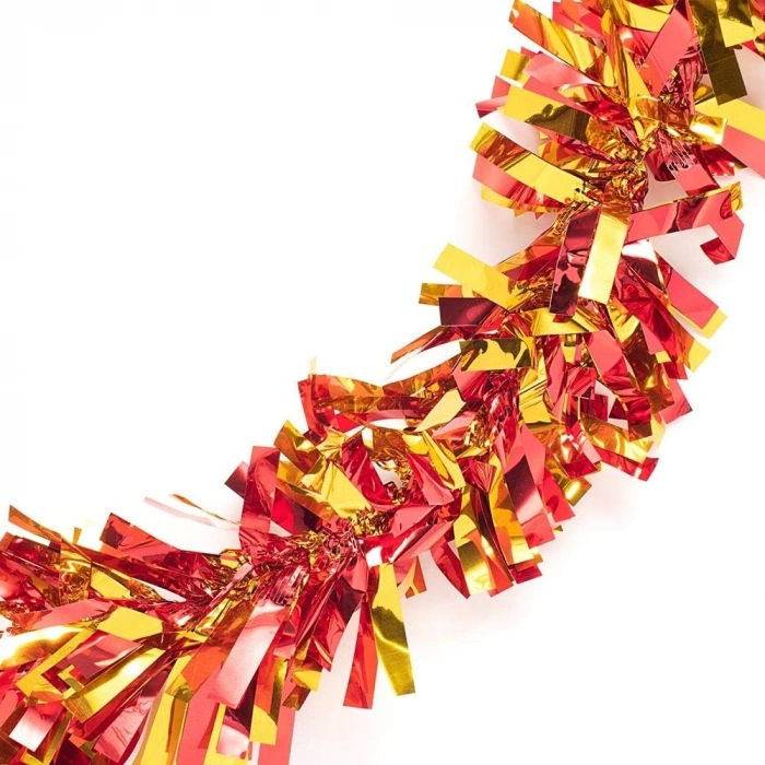 Kırmızı Altın Renk 4 cm Genişlik Garland Çift Renk Sim Süs 180 cm (5263)