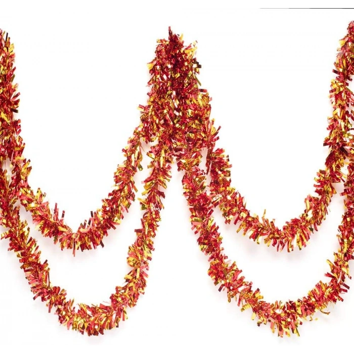 Kırmızı Altın Renk 4 cm Genişlik Garland Çift Renk Sim Süs 180 cm (5263)