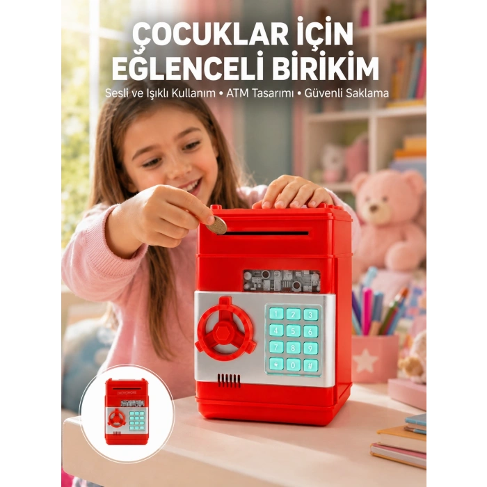 Kırmızı Atm Kasa Tipi Para Biriktirme Kumbarası