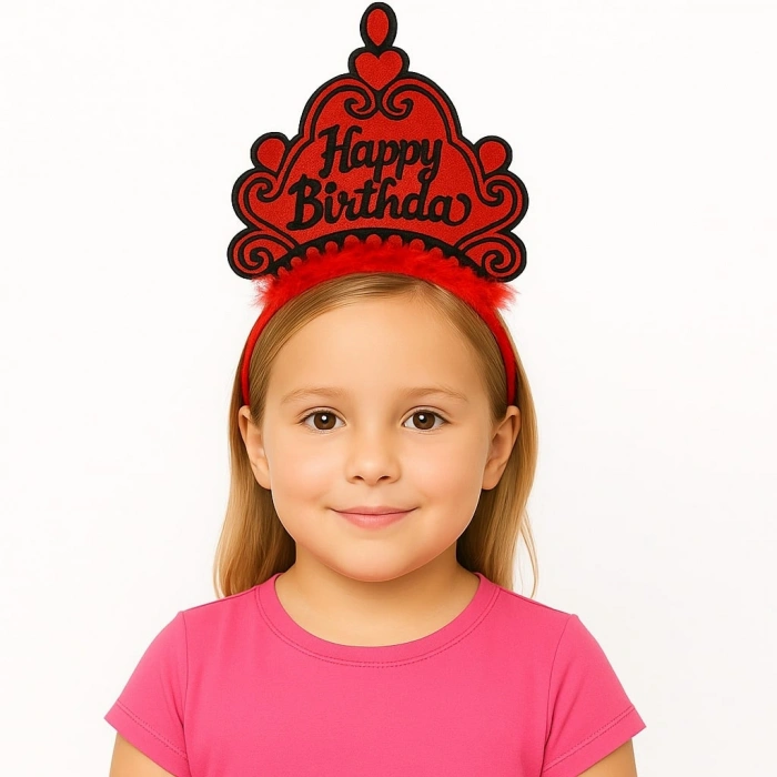 Kırmızı Happy Birthday Prenses Tacı – Doğum Günü Taç Aksesuarı (5263)