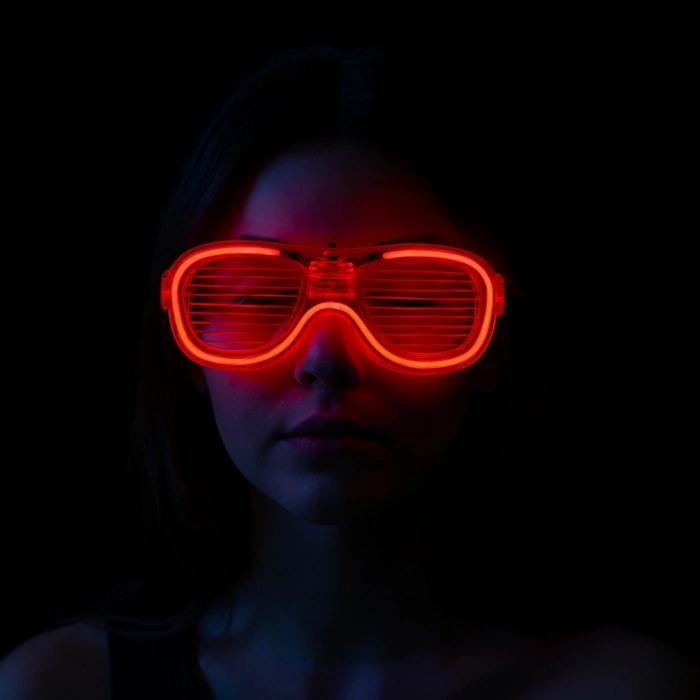 Kırmızı Led Işıklı Parti Gözlüğü - Neon Glow Şerit Gözlük 3 Modlu (5263)