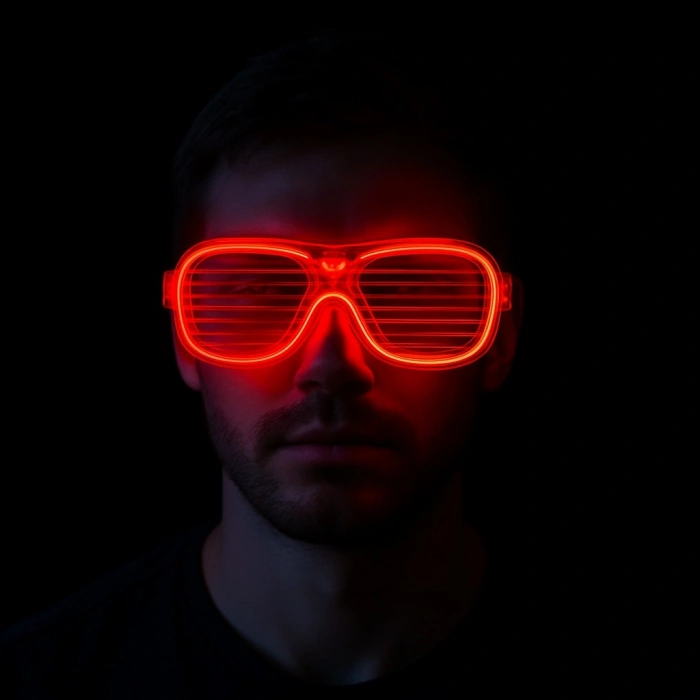 Kırmızı Led Işıklı Parti Gözlüğü - Neon Glow Şerit Gözlük 3 Modlu (5263)