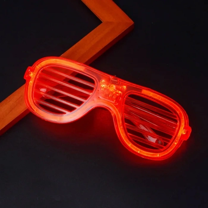 Kırmızı Led Işıklı Parti Gözlüğü - Neon Glow Şerit Gözlük 3 Modlu (5263)