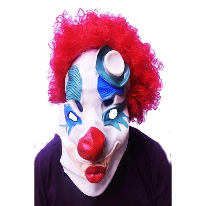 Kırmızı Renk Afro Bonus Peruklu Palyaço Lateks Et Maske (5263)