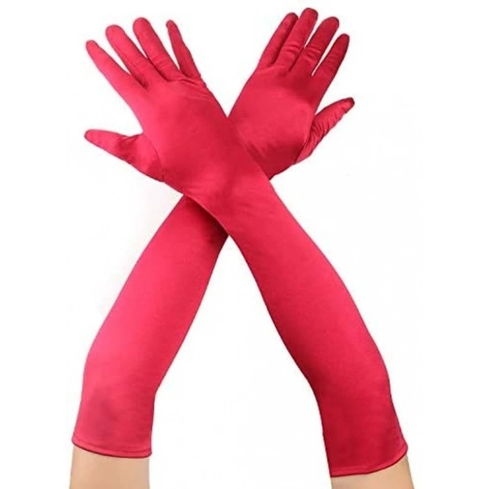 Kırmızı Renk Dirseğe Kadar Uzun Kumaş Eldiven 40 cm (5263)