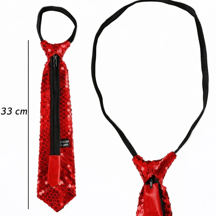 Kırmızı Renk Pul Payetli Işıltılı Parti Kravatı 33 cm (5263)