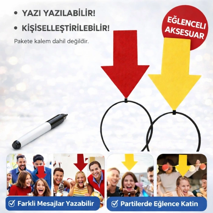 Kişiselleştirilebilir Ok İşaretli Mesaj Tacı (2’li Set Sarı-Kırmızı) (5263)