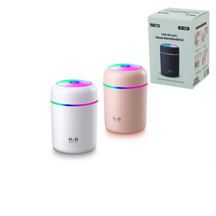 KLASİK 300ML H2O MİNİ USB ŞARJ- IŞIKLI HAVA NEMLENDİRİCİ - BUHAR MAKİNE - KOKU GİDERİCİ HERHANGİ BİR RENK GÖNDERİLİR (5263)