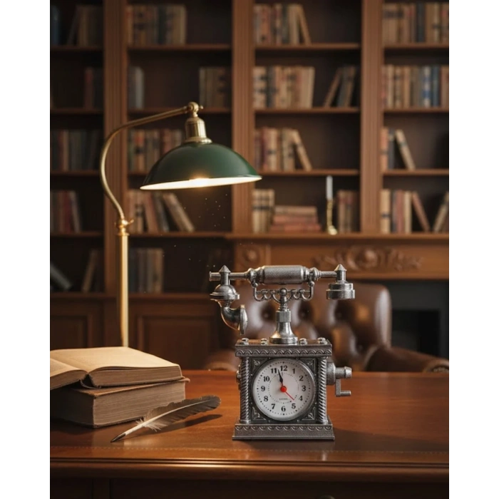 Klasik Telefon Görünümlü Masaüstü Saat Ve Alarm