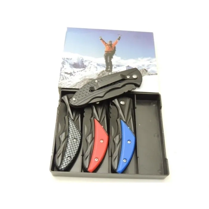 Klipsli 4 Lü Set Metal  16 Cm Kamp / Outdoor Çakı  - Yarı Otomatik, Kemerlikli, Kutulu