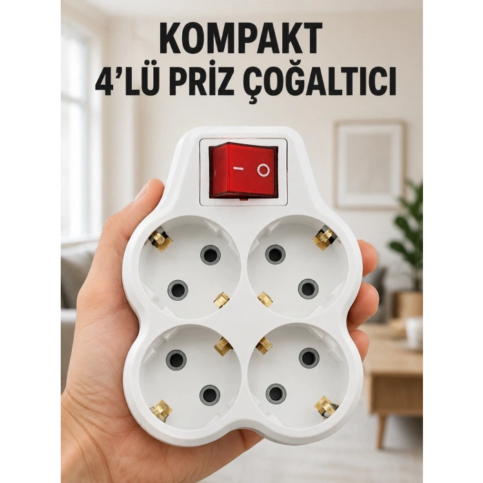 Kompakt 4’lü Priz Çoklayıcı Kablosuz Anahtarlı Ev Ofis Priz Çoğaltma Adaptörü