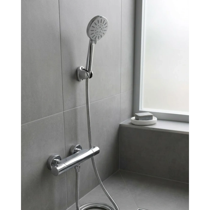 Krem Duş Başlığı Seti 4 Kademeli El Duşu Spiral Hortumlu Banyo Seti