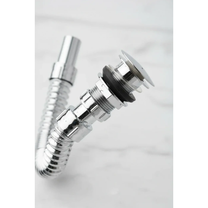 Krom Basmalı Sifon -körüklü Sifon Bas Stoplu Lavabo Mutfak Sifonu-paslanmaz