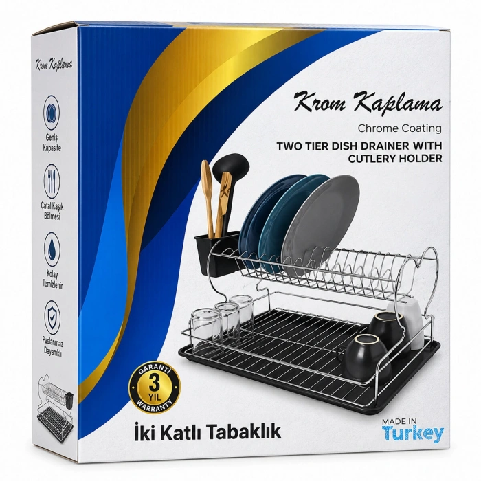 KROM - METAL 2 KATLI TABAKLIK - BULAŞIKLIK (5263)
