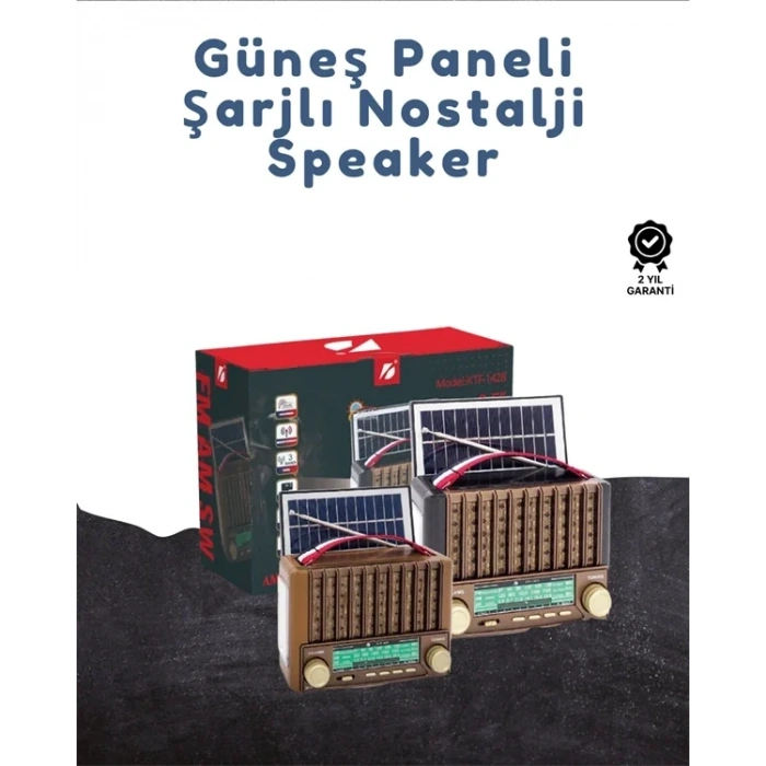 Ktf-1428 Taşınabilir Güneş Enerjili Bluetooth Radyo Hoparlör – Şarjlı, Radyo, Mp3, Aux Girişli