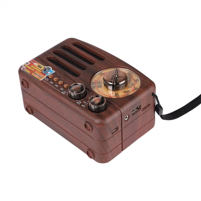 Küçük Boy Retro, Nostaljik, Ahşap Tasarım Bluetooth Hoparlörlü, Şarjlı, Taşınabilir Büyük Döndürülebilen Düğmeli FM/AM Destekli Radyo NS3380 (5263)