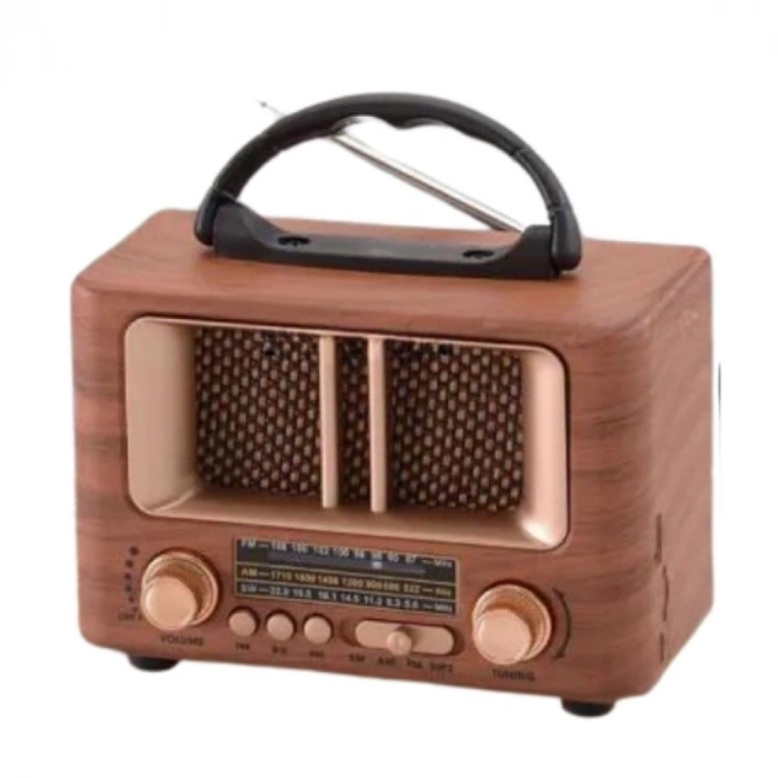Küçük Mini Boy Retro Ahşap Tasarım Bluetooth Hoparlörlü Radyo – FM/AM Destekli, Şarjlı ve Taşınabilir Radyo NS-8108 (5263)