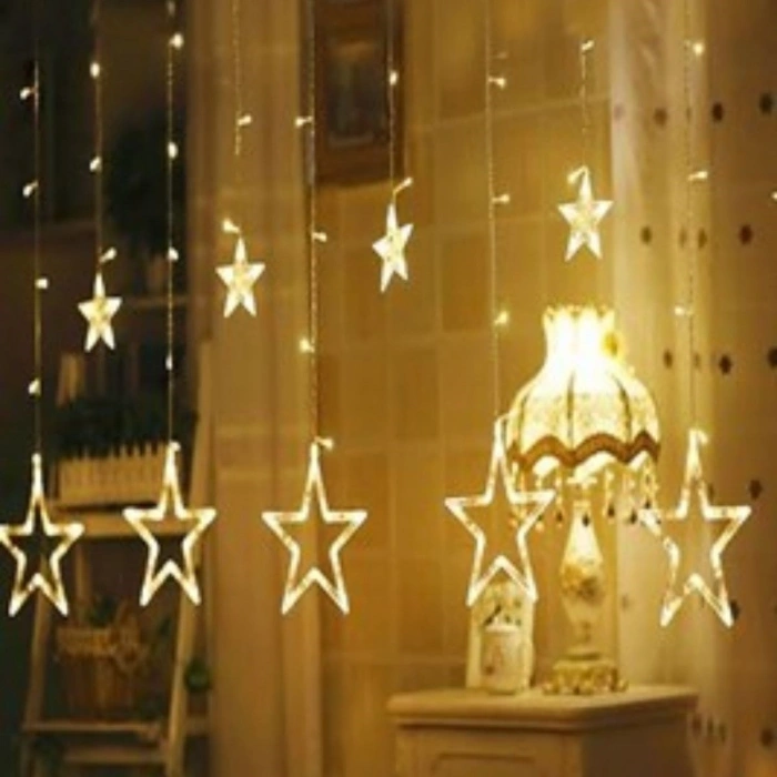 Kumandalı Yıldız Figürlü 12 Sarkıtlı 120 LED Uzaktan Kumandalı Dekor Işık – Masaüstü ve Ortam Aydınlatması (5263)