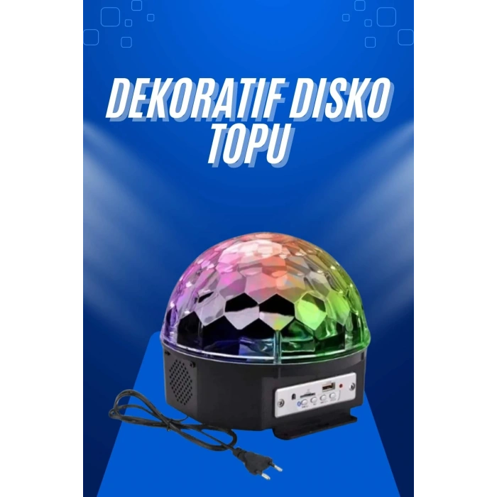 Küre Disko Topu Müzik Çalar Renkli Lazer Işıklı Bluetooth Disko Parti Işığı Kumandalı