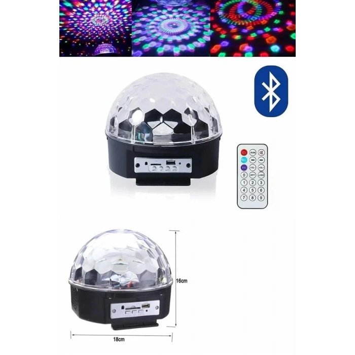 Küre Disko Topu Müzik Çalar Renkli Lazer Işıklı Bluetooth Disko Parti Işığı Kumandalı