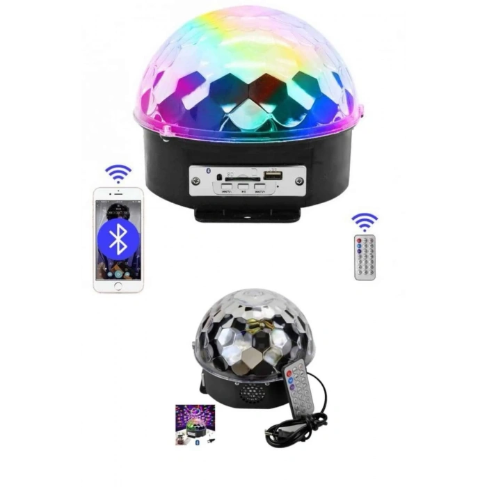 Küre Disko Topu Müzik Çalar Renkli Lazer Işıklı Bluetooth Disko Parti Işığı Kumandalı