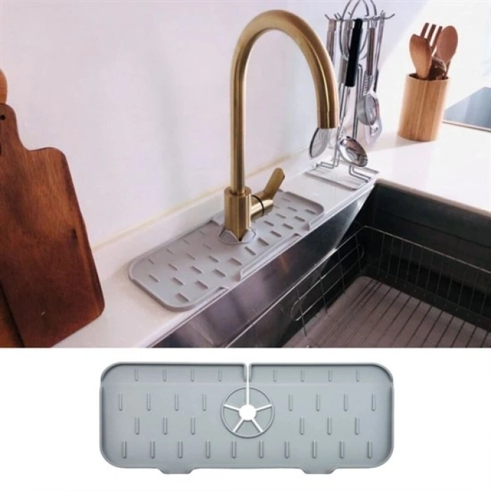 Lavabo İçin Silikon Esnek Mat Musluk Sapı Damlama Tutucu Raf Mutfak Tezgahı Sıçrama Koruma (5263)