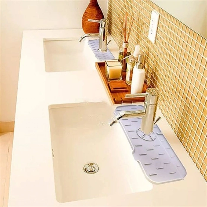 Lavabo İçin Silikon Esnek Mat Musluk Sapı Damlama Tutucu Raf Mutfak Tezgahı Sıçrama Koruma (5263)